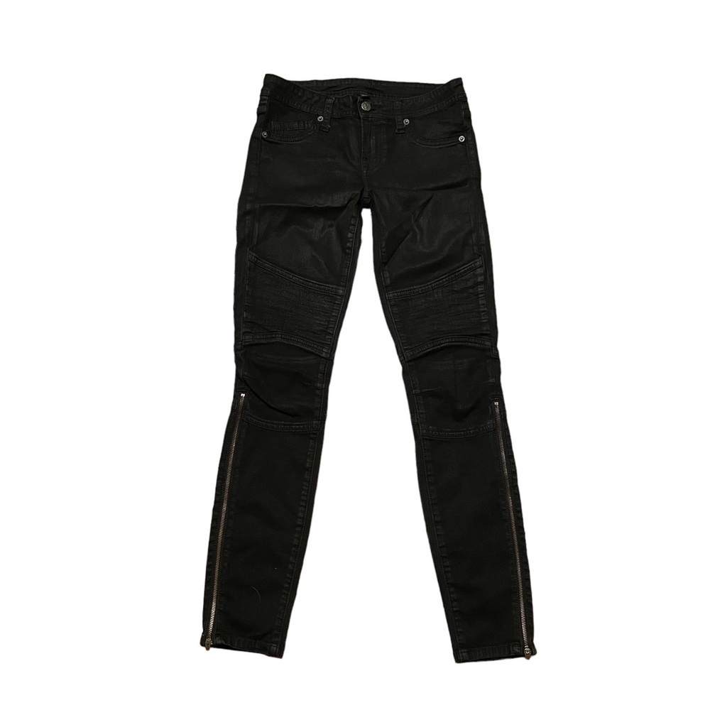 Genetic Denim Lo Rise Waxed Motorcycle Jeans in Black with long leg Zippers